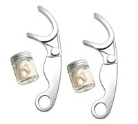 Stainless Steel Reusable Floss Pick with Keychain Loop, Life-time Metal Dental Floss Holder, Refillable, Portable Oral Care Tool (Silver-2 Set)