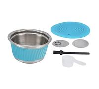 Stainless Steel Reusable Refillable Coffee Capsule Cup Filter Set for Machine, with Brush and Spoon, Includes Powder Press Lid and Silicone Cover for Home or (Blue)