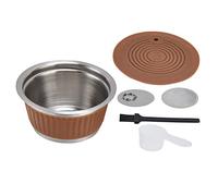 Stainless Steel Reusable Refillable Coffee Capsule Cup Filter Set, Machine Compatible, Durable Coffee Capsule with Brush and Spoon, Includes Powder Cover for Perfect Ex (Brown)