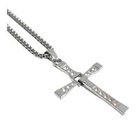 Stainless Steel Rhinestone Cross Pendant Necklace, Foldable Design, Unisex