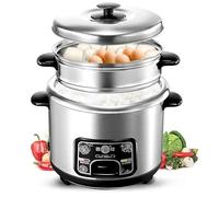 Stainless Steel Rice Cooker with Steamer, 2-5L Multi-Function Automatic Rice Maker with Keep Warm, Healthy Cooking for 1-7 People, Easy to Clean Inner Pot(2L)