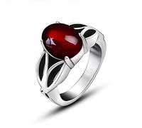 Stainless Steel Ring Wedding, Rings Engagement Men Retro Leaf Ring with Red Stone 9.4mm Size P 1/2 for Him Husband Son