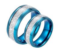 Stainless Steel Rings for Women and Men, Promise Rings for Couples Customize 8mm Blue Ring with Silver Lines Size L 1/2 to Size N 1/2