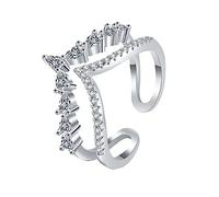 stainless steel rings for women Micro Inlaid Zircon Double Ring Female Light Luxury Cold Wind Net Red Open Adjustable Ring Advanced Sense Index Finger Boys (A, One Size)