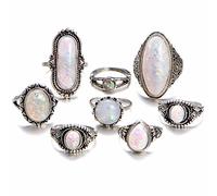 Stainless Steel Rings for Women Ring Boho Jewelry Natural Gemstone 8PC Silver Rings