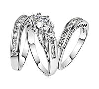 Stainless Steel Rings Women's Gold Adjustable Women's Sparkling Set Zirconia Ring Promise Ring Set Zirconia Ring Engagement Ring Set Three Piece Set, 7, Metal, No Gemstone