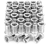 Stainless Steel Rivet Nuts M6-1.0 40 Pcs, Flat Head Knurled Body, for Steel Aluminum Plastic Sheet, Compatible with 9mm Installation Hole