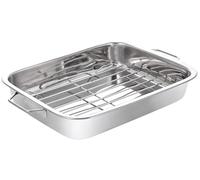 Stainless Steel Roaster and Rack 40cm Large Roasting Pan, Oven Safe, Heavy-Duty Handles, 6.5cm Deep - Durable Bakeware for Meats & Vegetables, Dishwasher Safe