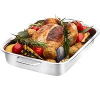 Stainless Steel Roasting Pan with Raised Bottom - 35cm Extra-Large Roaster & Baking Tray, Oven Safe, Reinforced Rim, Even Heat Distribution, Ideal for Meats & Vegetables, Dishwasher Safe
