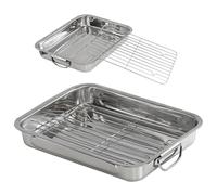 GEEZY Roasting Tin with Rack - Stainless Steel Roasting Tray with Integrated Folding Handles, Dishwasher Safe - Kitchen Deep Oven Tray for Chicken, Small Turkey, Meat, Vegetables, Stews, Casseroles