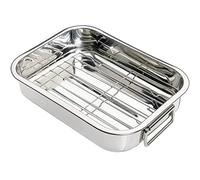 Stainless Steel Roasting Tin with Rack Heavy-Duty Oven & Dishwasher Safe Cookware Rectangular Roaster for Chicken Vegetables & Meat Durable Non-Rust Metal Home & Kitchen (Medium (37 x 28 x 6.5cm))