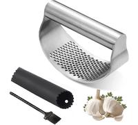 Stainless Steel Rocking Garlic Press - Garlic Chopper, Handheld Garlic Crusher, Ginger Cutter, Garlic Press - Silicone Garlic Peeler, Tube & C