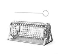 Stainless Steel Rolling BBQ Basket, Round Grill Cage for Even Cooking, Portable Grilling Net for Vegetables and Meat, Easy Clean Outdoor Accessory, Silver