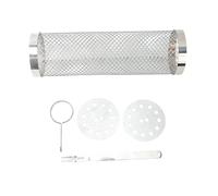 Stainless Steel Rolling Grilling Basket, Wire Mesh Cylinder BBQ Basket for Camping Barbecue with Hook and Fork, Portable Rotating Grill Cage for Vegetables Meat Seafood (29.5cm/11.6in)