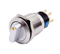 Stainless Steel Rotary Switch 19 mm with LED 3 Positions 2NO2NC for Industrial CNC Machines Currently Self-Adjusting 3-6 V IP66 (Yellow)