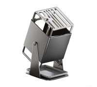 Stainless Steel Rotating Kitchen Scissors Holder with Drain Hole, 30-Degree Swivel Cutlery Rack for Knives and Shears, Self-For Base, Food-Safe Storage Stand(grey)