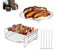 Stainless Steel Round Air Fryer Racks Set for Ninja AF100UK, AF160UK, 15-in-1 Multi-Cooker OL750UK, OP500UK OL550UK, COSORI 5.5L, Round Airfryer Rack with 4 Skewers.