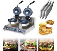 Stainless Steel Round Hot Press Bread Machine, Double-Sided Heating, Commercial Electric Hamburger Waffle Maker, 220V
