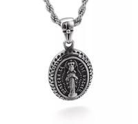 Stainless Steel Round Plate Scripture Religious Pendant Necklace Chain For Men
