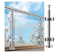 Stainless Steel Round Post with Platform for Indoor/Outdoor Use 100 cm Height Gray Compatible with 10-12 mm Panels & Safe Design