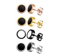 Stainless Steel Round Stud Earrings for Men Women - Silver Black/Gold Black/Rose Gold Black/Black White 4 Pairs Set