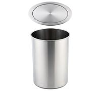 Stainless Steel Round Trash Can with Flip Lid Sleek Embedded Design for Kitchen Versatile Elegant Desktop Waste Bin SpaceSaving Silver Paper Holder.
