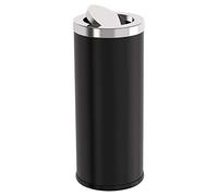 Stainless Steel Round Trash Can with Swing Lid - Small Outdoor Garbage Bin for Hotel Shopping Mall and Office - Black Waste Basket