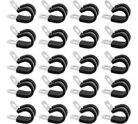 Stainless Steel Rubber Lined P Clips Assorted, 20Pcs 12mm Hose Pipe Clamps,Hose Clips Conduit Clips,Rubber-Lined P-Clips Metal Wire Cable Clamps for Cord Wire Hose Tube