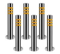 Stainless Steel Safety Bollard Post, Crash Column Parking Barrier with Reflective Strips for Driveways and Pathways, 8 Pack