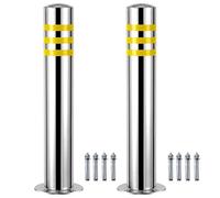 Stainless Steel Safety Bollard, Traffic Posts with Reflective Tape, 8 Anchors,Driveway Barrier(2pcs,76x750mm/3x29.5in)