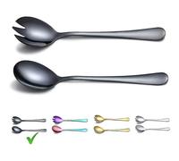 Stainless Steel Salad Servers with Colorful Titanium Plating, Salad Servers, Salad Fork, 2 Pieces (Black)