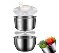 Stainless Steel Salad Spinner and Vegetable Washer Dryer, Plastic Lid for Washing Fruits, Pasta, and Fries - Durable Kitchen Tool