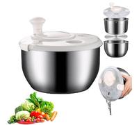 Stainless Steel Salad Spinner, Stainless Steel Vegetable Washer with Smart-Lock Lid and Non-Slip Base, Built-in Water Inlet & Outlet and Easy To Cleaning for Washing Fruit Vegetable Pasta