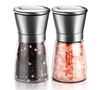 Stainless Steel Salt and Pepper Grinder, Refillable and Adjustable Coarseness Manual Pepper Mill, 5.3"x 2.5" Professional Grinder for Spices and Seeds, Fits in Home, Kitchen, Outdoor (2 Packs)