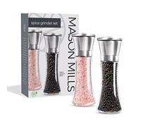 Stainless Steel Salt and Pepper Grinder Set - Two Piece Set - Glass and Stainless Steel Mill - Large Capacity Shakers - Top Loading Design By Mason Mills