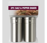 Stainless Steel Salt and Pepper Shaker Set 2pc Adjustable Pour Hole Spice Dispenser Refillable Metal Seasoning Jars for Kitchen, Dining Table, Camping & BBQ Rustproof Brushed Finish