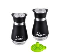 Stainless Steel Salt and Pepper Shakers Set with Glass Bottle,Salt Shaker with Glass Bottle, Salt and Pepper Shakers Set Kitchen Accessories for Home, Dining Table, Kitchen, Restaurant (Black)