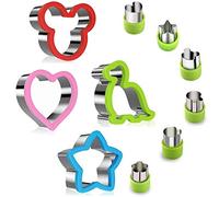 Stainless Steel Sandwich Cutters Set for Kids, 4 Pieces Bread Cutters Miki Mouse, Dinosaur, Star, Heart Shape and 6 Pieces Vegetable Fruit Cutter Crust Cutter for Bento Lunch or Kids’ Party Supplies