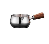 Stainless Steel Sauce Cup with Wooden Handle, Mirror Finish, Heat-Resistant, 10.5cm/11.5cm Diameter, Precise Traffic Control (Silvery, M)