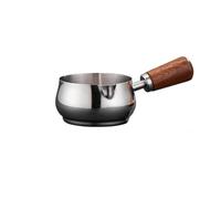 Stainless Steel Sauce Cup with Wooden Handle, Mirror Finish, Heat-Resistant, 10.5cm/11.5cm Diameter, Precise Traffic Control (Silvery, S)