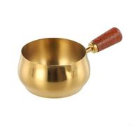 Stainless Steel Sauce Pan with Wooden Handle for Milk, Gravy, Hot Oil - Compact Design for Small Kitchens, Precise Pouring Spout(Gold 180ML)