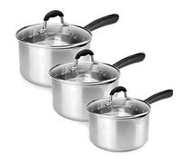 Stainless Steel Saucepan Set 3 Piece (16cm 18cm 20cm) with Glass Straining Lids - Induction & Ceramic Hob Compatible, Pouring Lips | Maison & White
