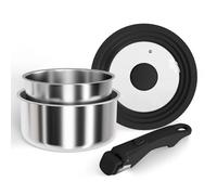 Stainless Steel Saucepan Set,4-Pcs Kitchen Cookware Sets with Removable Handle,Stainless Steel Saucepan Set with Ø18cm and Ø20cm Pots and Multi-Purpose Silicone Lid - All Stovetop Compatible