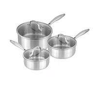 Stainless Steel Saucepan Set - Non Stick Cooking Pots - Tri-Ply Stainless Steel Pot Suitable for All Hobs - 6pcs 16.7cm, 18.7cm & 20.9cm (3 Pots + 3 Lids) - by Nuovva