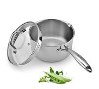 Stainless Steel Saucepan with Glass Lid, 3.5 Quart Multipurpose Sauce Pan, Sauce Pot - for Easy Pour with Ergonomic Handle