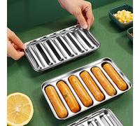 Stainless Steel Sausage Mold, 6 Cavity Hot Dog Mould with Lid Kitchen Versatile Hot Dog Mold for Oven Steamer Baking Homemade Silver