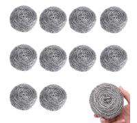 Stainless Steel Scourer, 10 Pieces Wire Scourers, Metal Sponge, Pan Scourers, Heavy Duty Scouring Pads, Stainless Steel Scrubber for Kitchen, Long Lasting Scourer For Cleaning, Silver