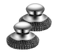 Stainless Steel Scourer, Non Scratch Stainless Steel Scourers with Handle, Washing Up Scourer, Scouring Pad Ball - Easy Grip for Cleaning Kitchen Pots Pans Grills Sink (2Pcs)