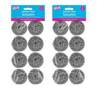 Stainless Steel Scourers Pack of 2-16 Pcs Washable and Reusable Rust Resistant Scourer, Cleaning Hard Stain on Any Utensils Dissolves Stubborn Dirt Grease, Powerful and Effective Clean Scrubbing Pad