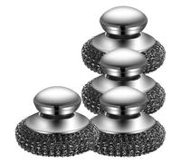 Stainless Steel Scourers,Steel Wool Scrubber with Handle, Detachable Heavy Duty Dish Brush Pot Scrubber, for Cleaning Kitchen Pots Pans Grills Sink (4PCS)